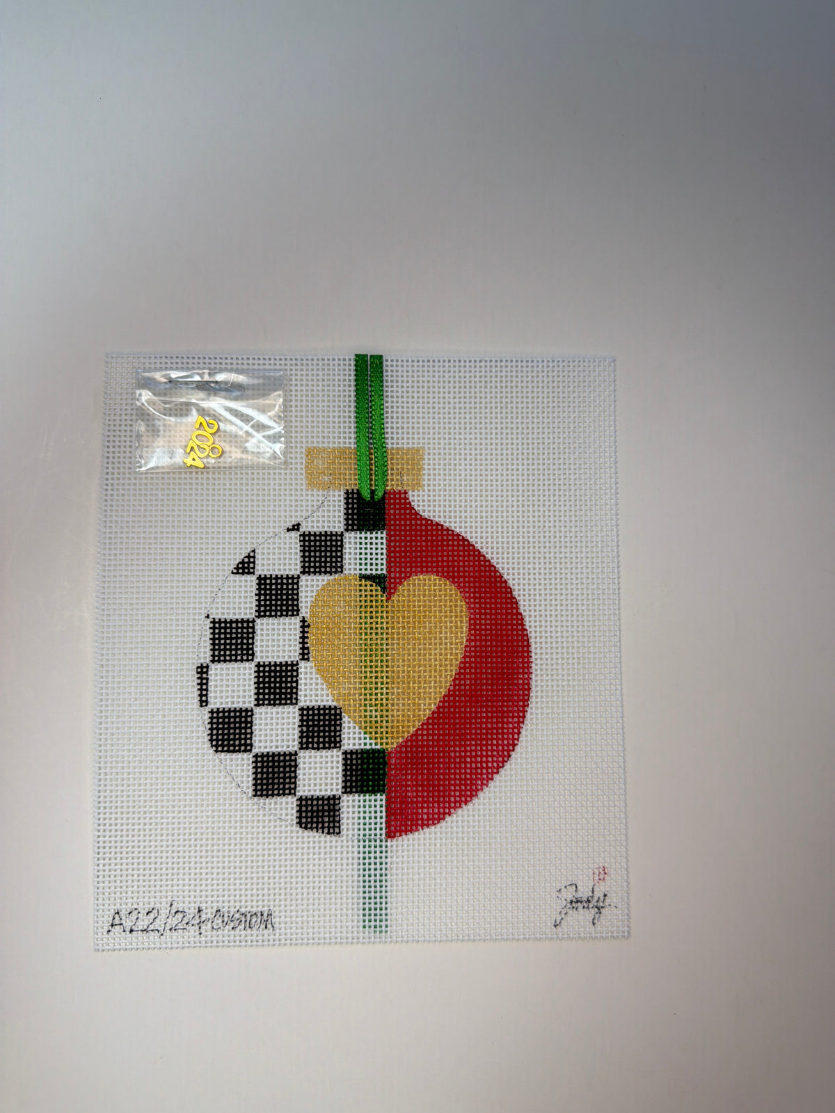 Heart on Black/ White Checkerboard with red