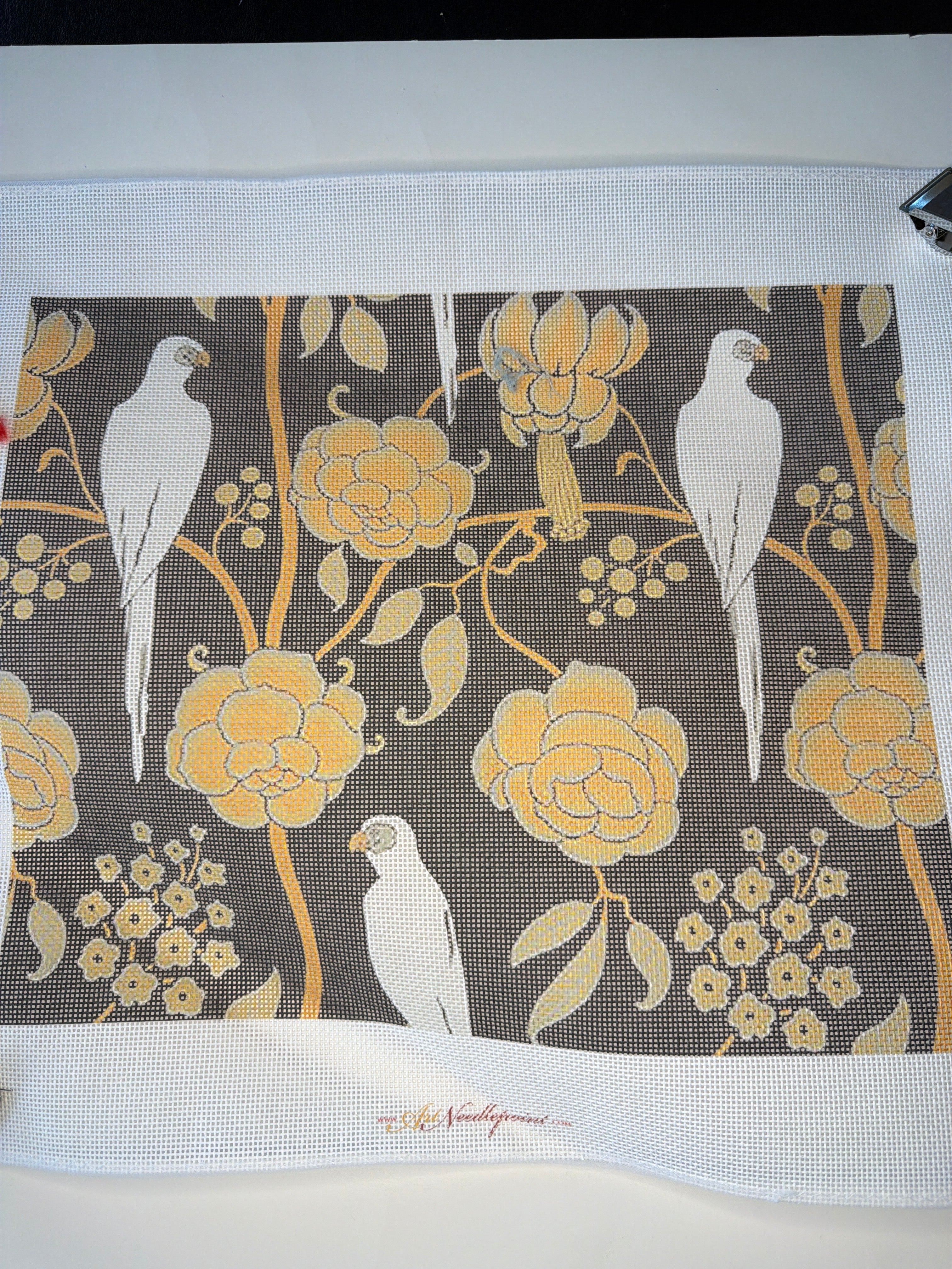 White Birds on Black and Gold