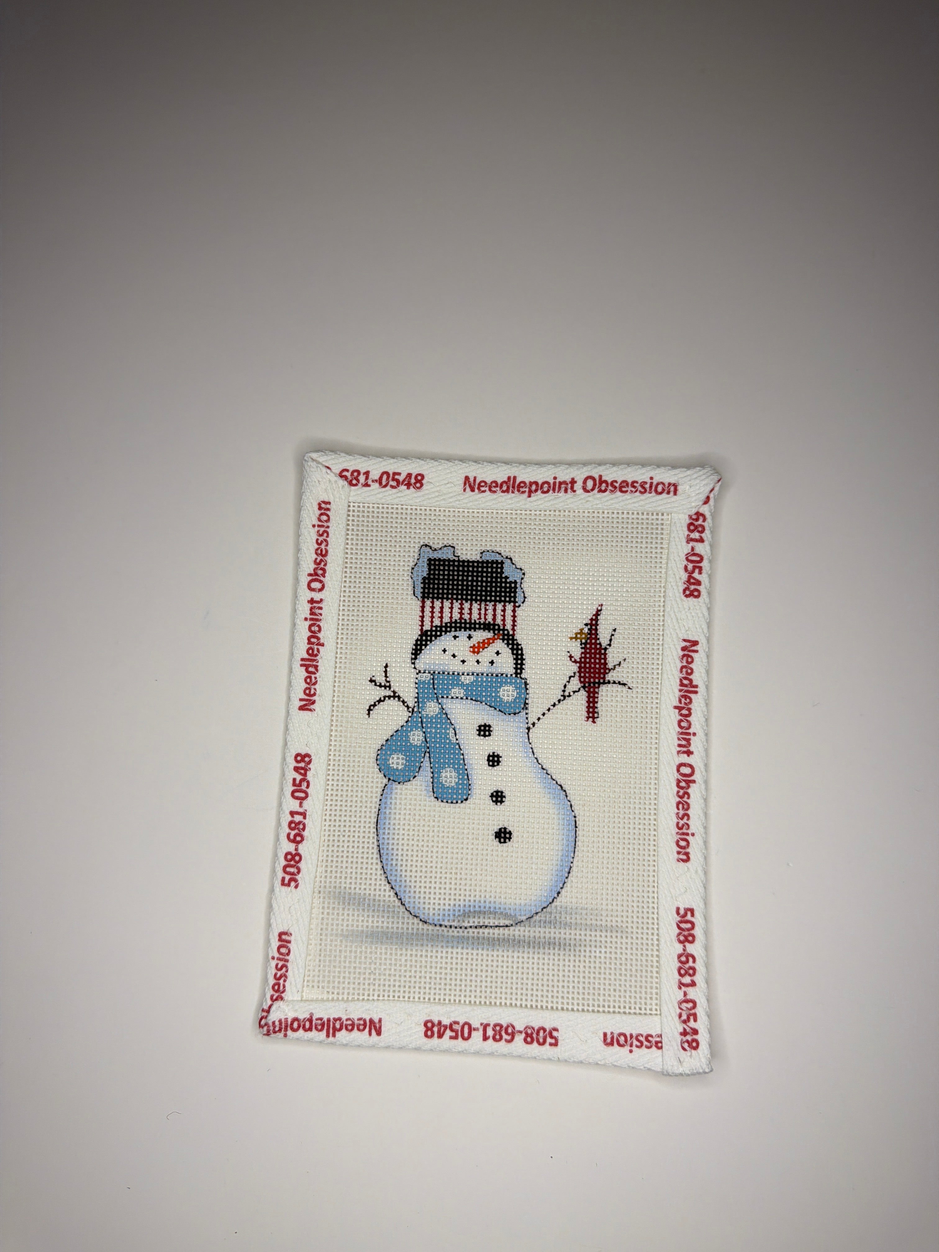 Snowman with Cardinal with Blue Scarf