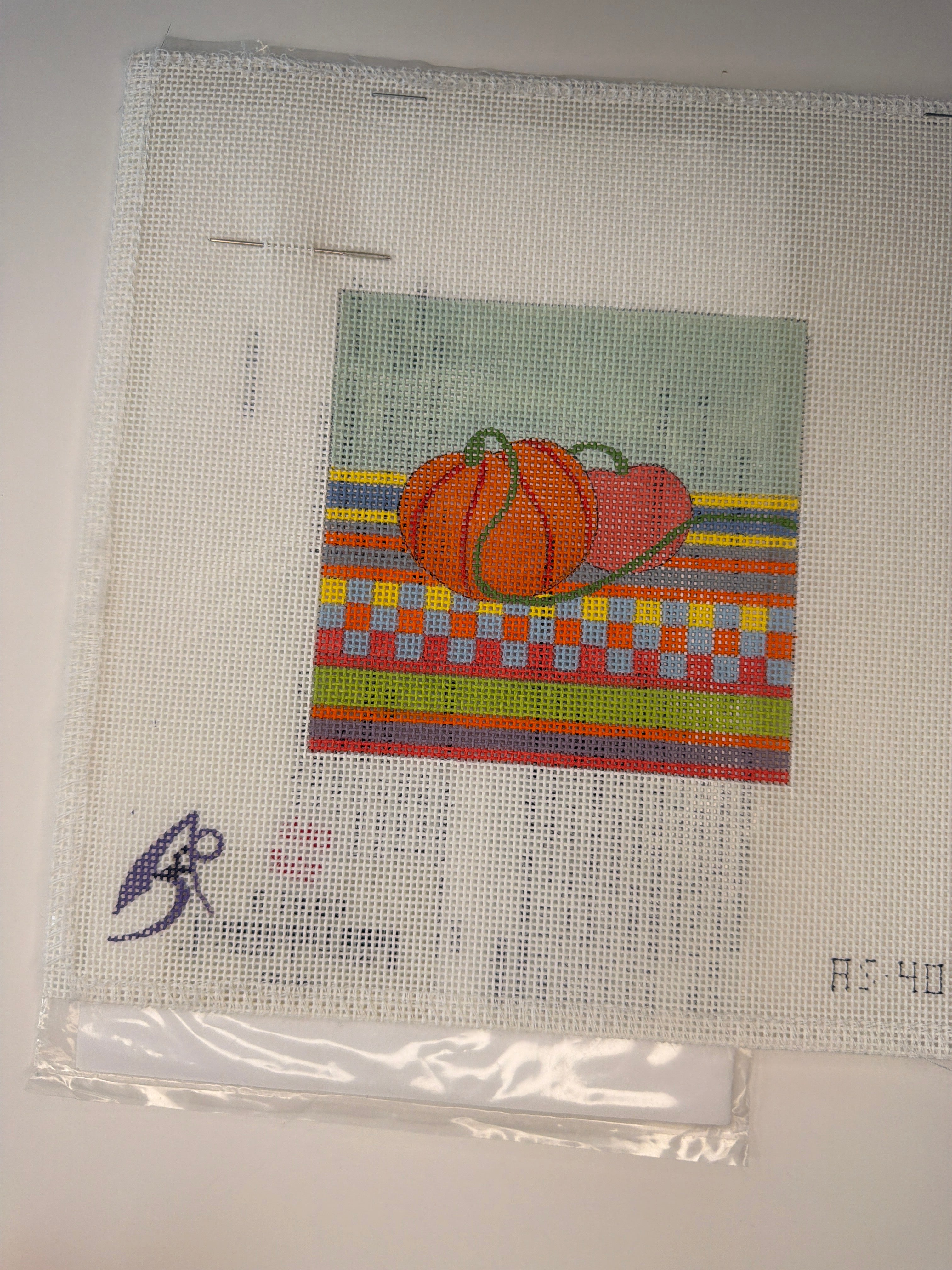 Pumpkin Pair on tablecloth