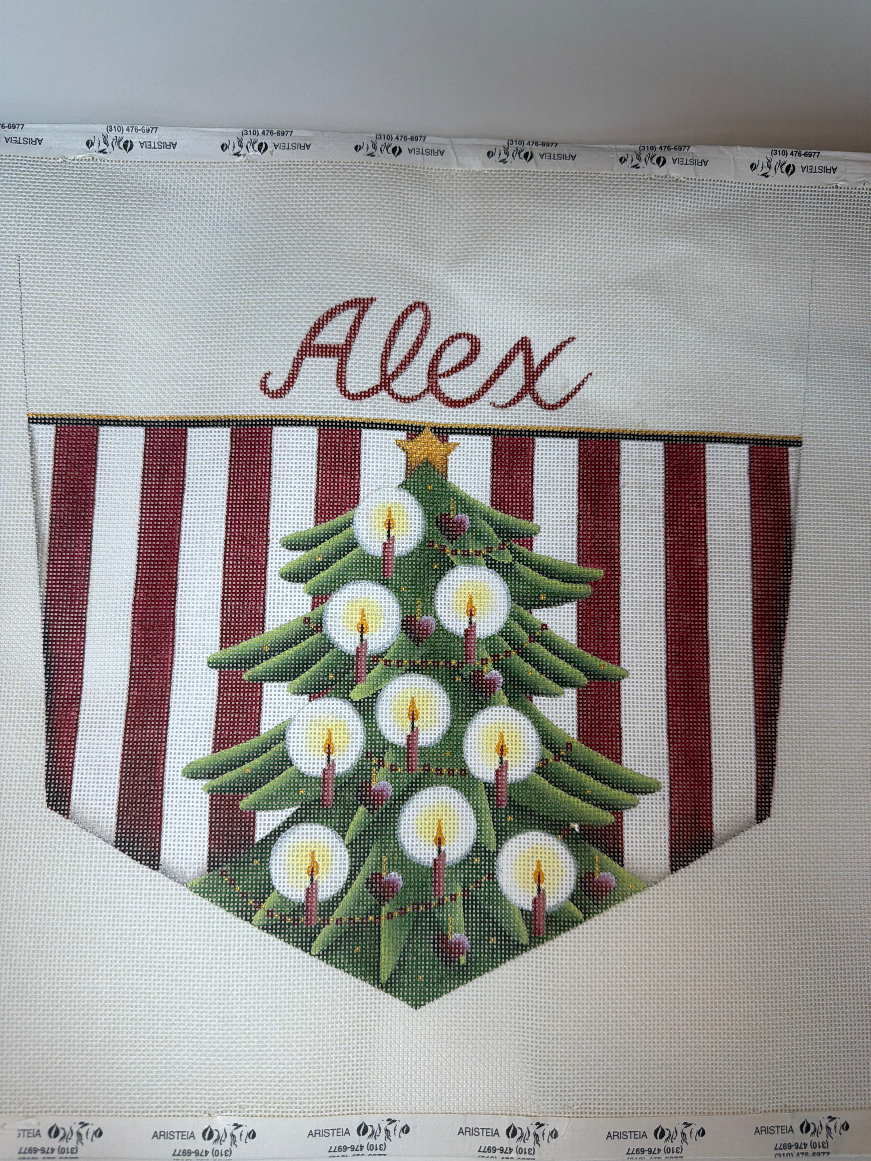 Red and White Stripes with Tree Stocking Cuff