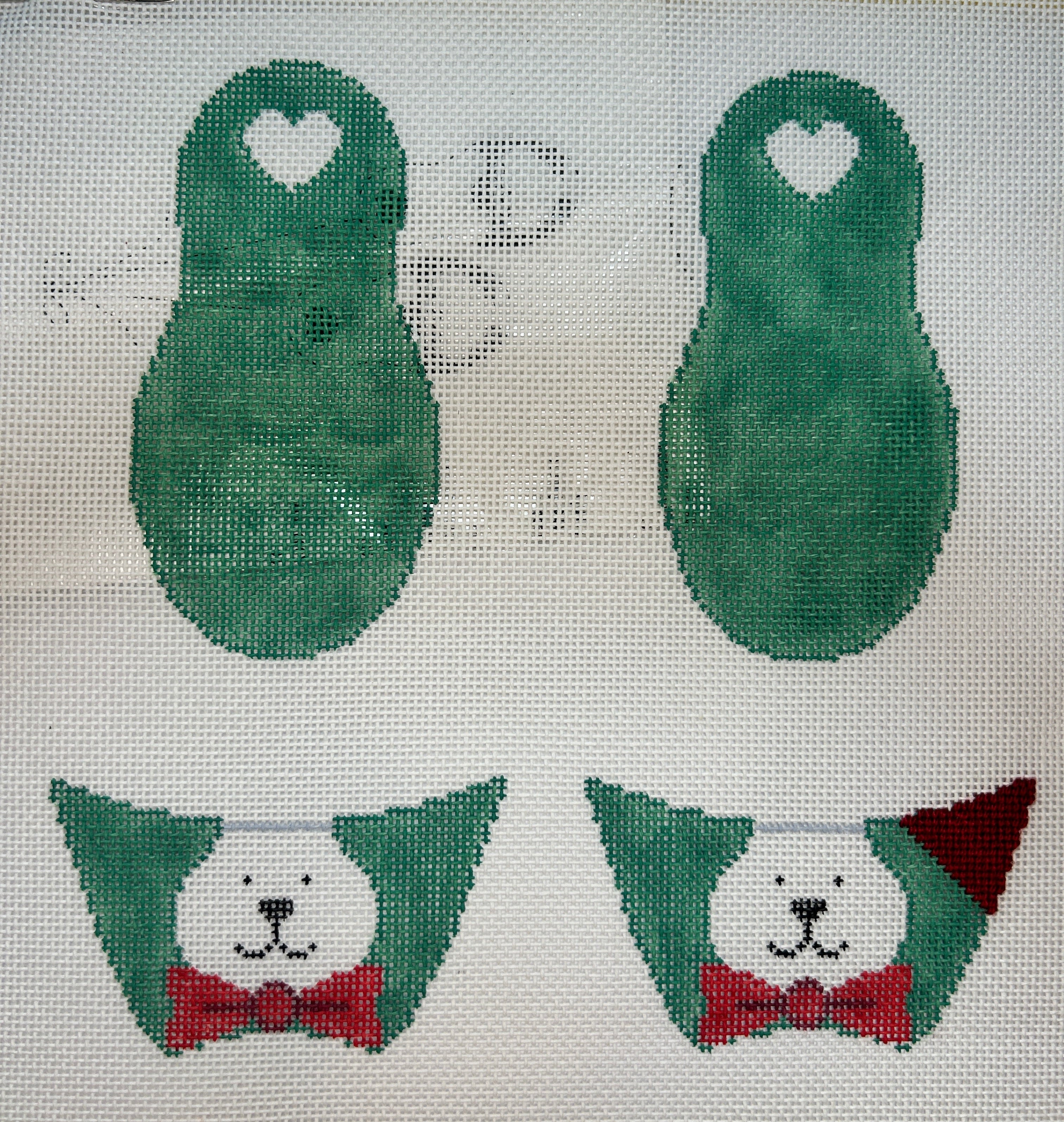 Green Slippers with White Bear
