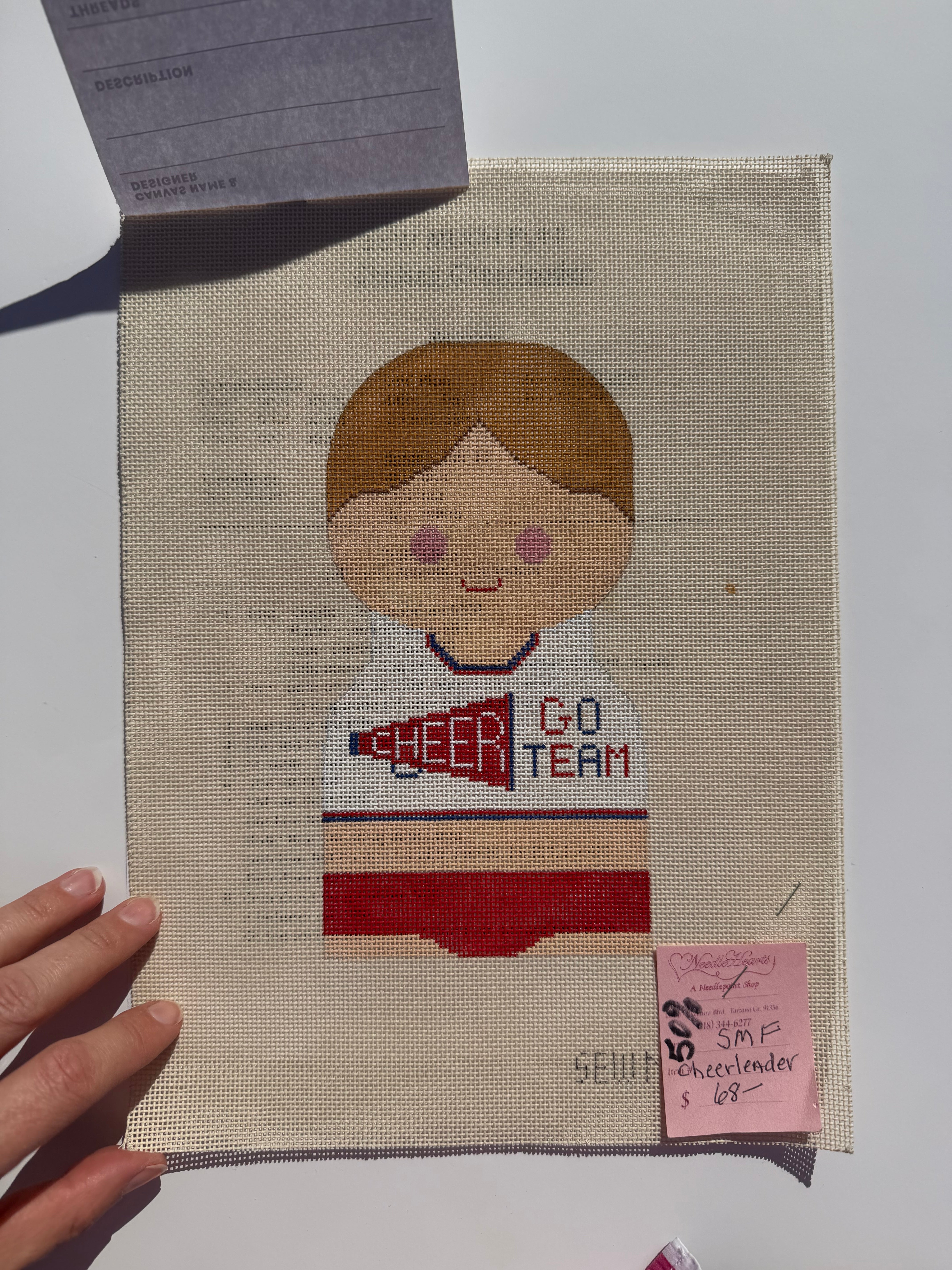Go Team Cheerleader Needlepoint Canvas with Stitch Guide