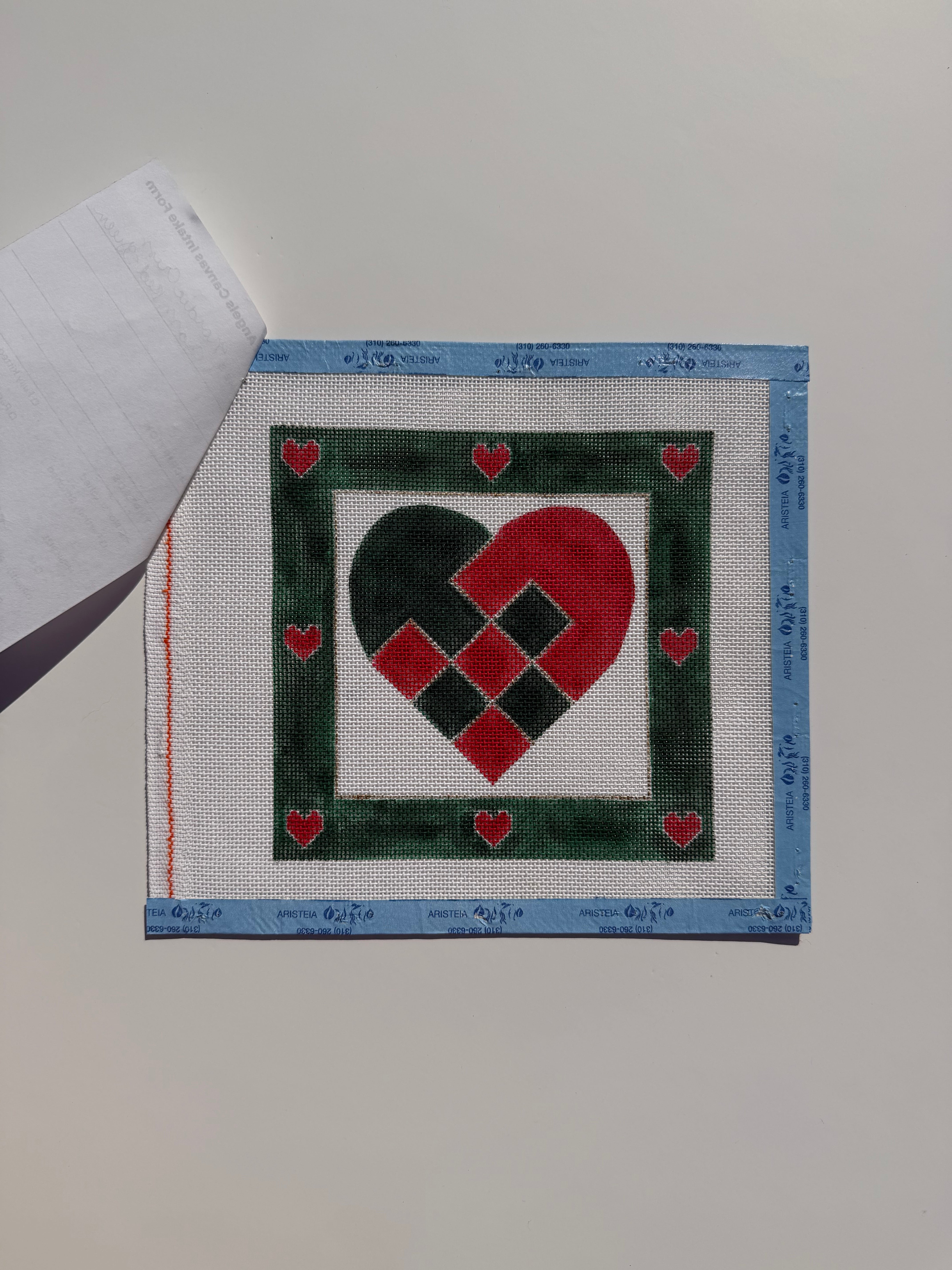 Nordic Criss Cross Heart in Red and Green Needlepoint Canvas