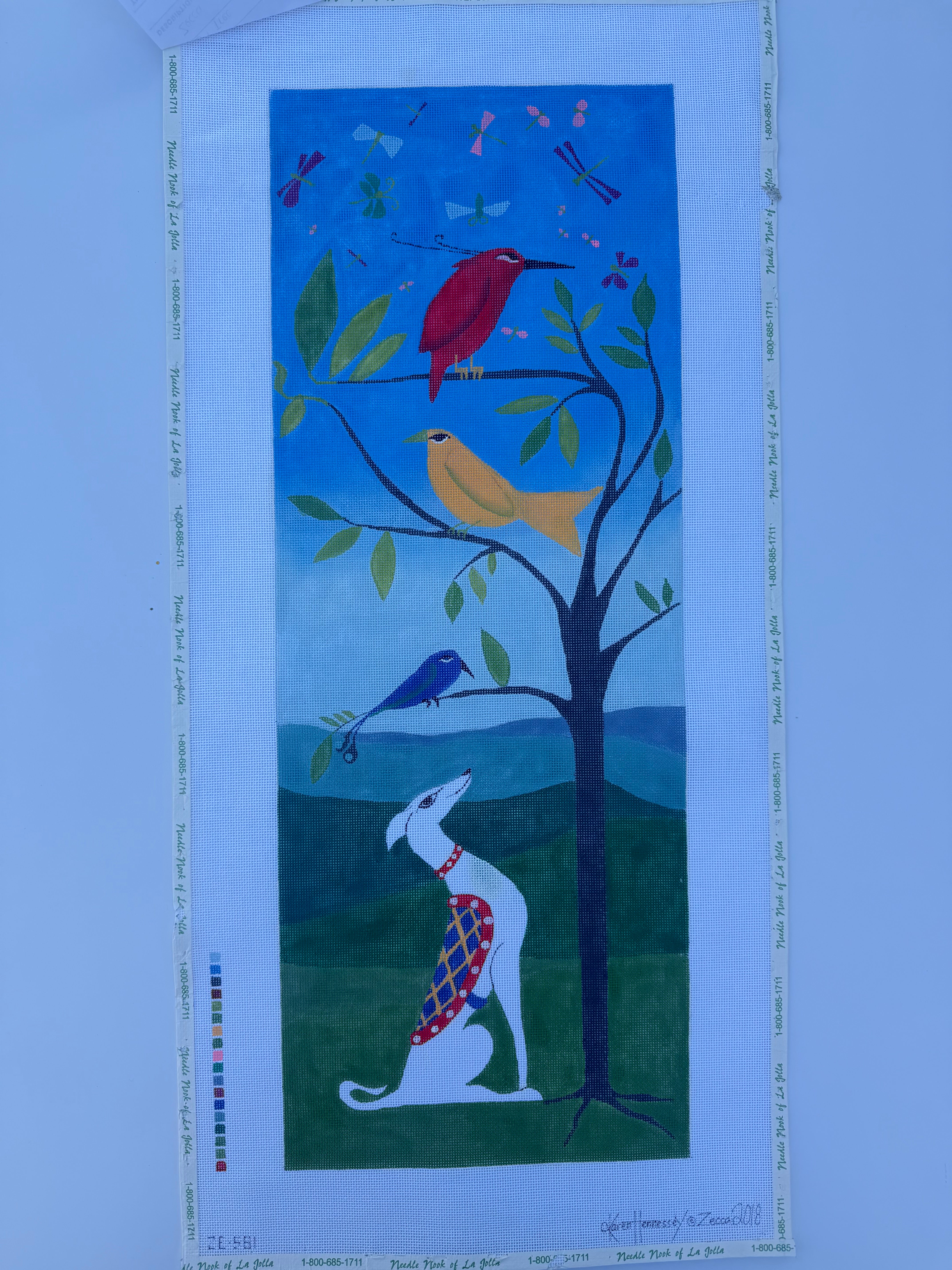 Dog and Birds in Tree