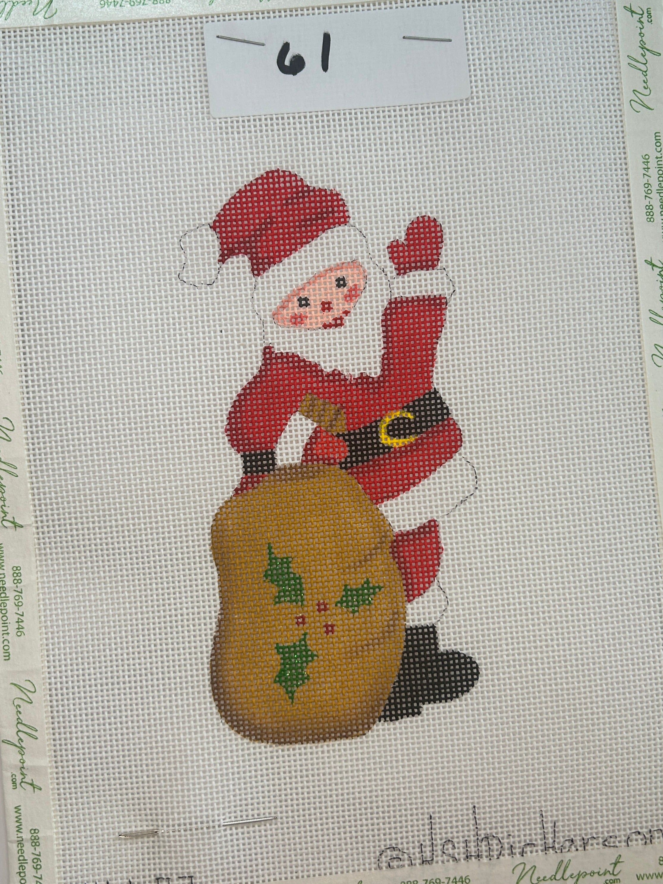 Waving Santa with Holly Bag