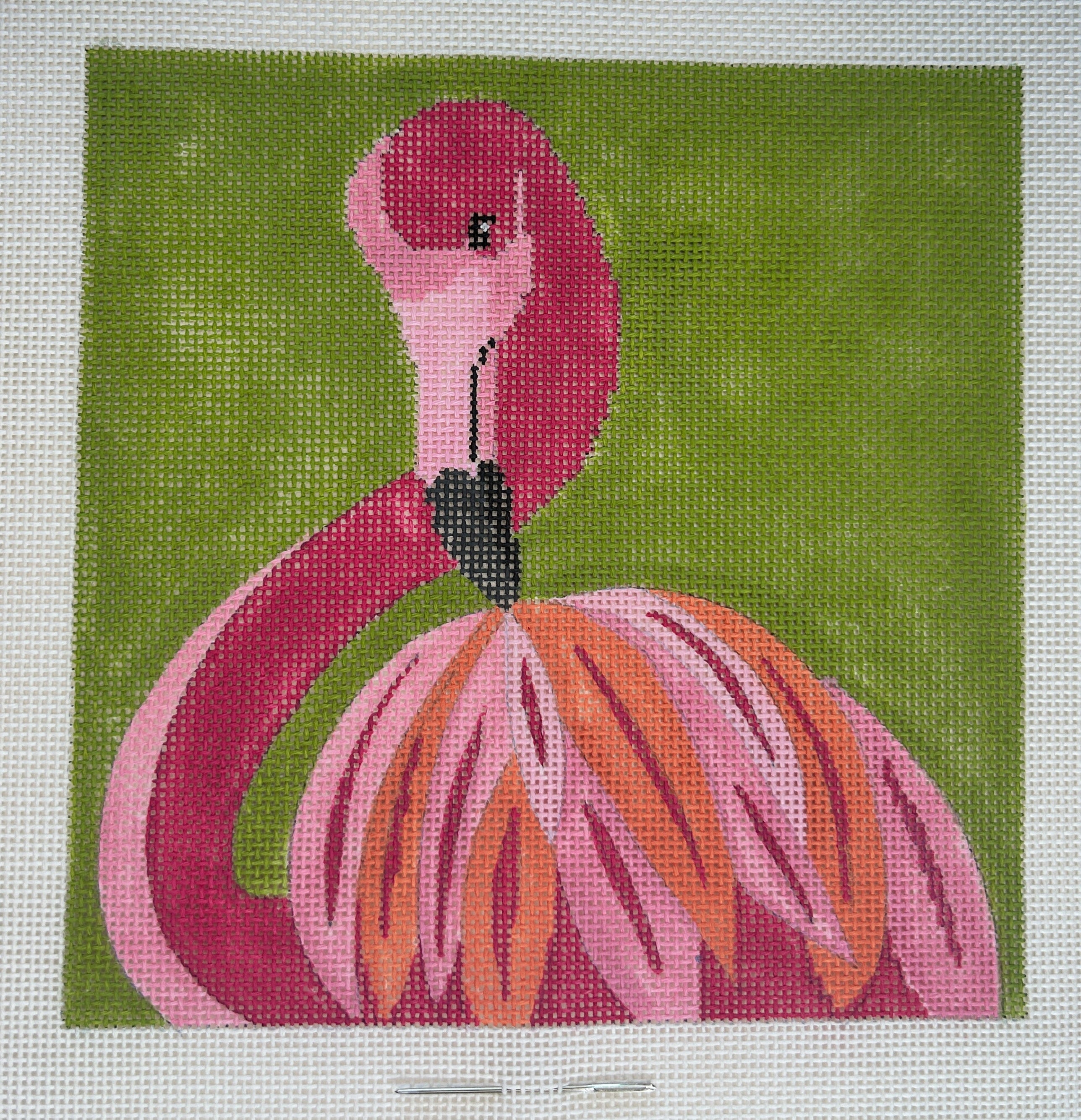 Pink Flamingo on Green Bkgd