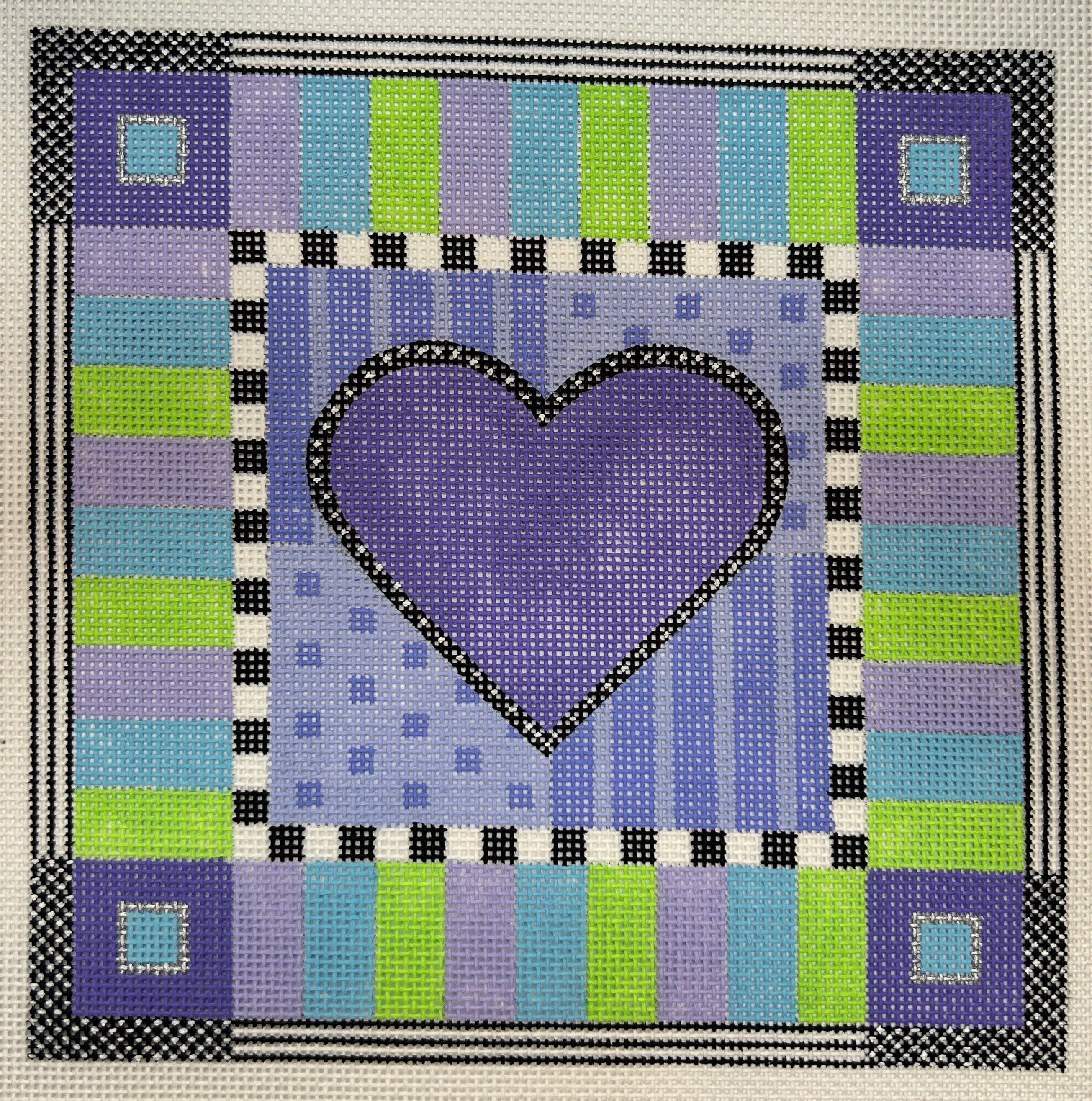 Purple and Green Geometric with Heart