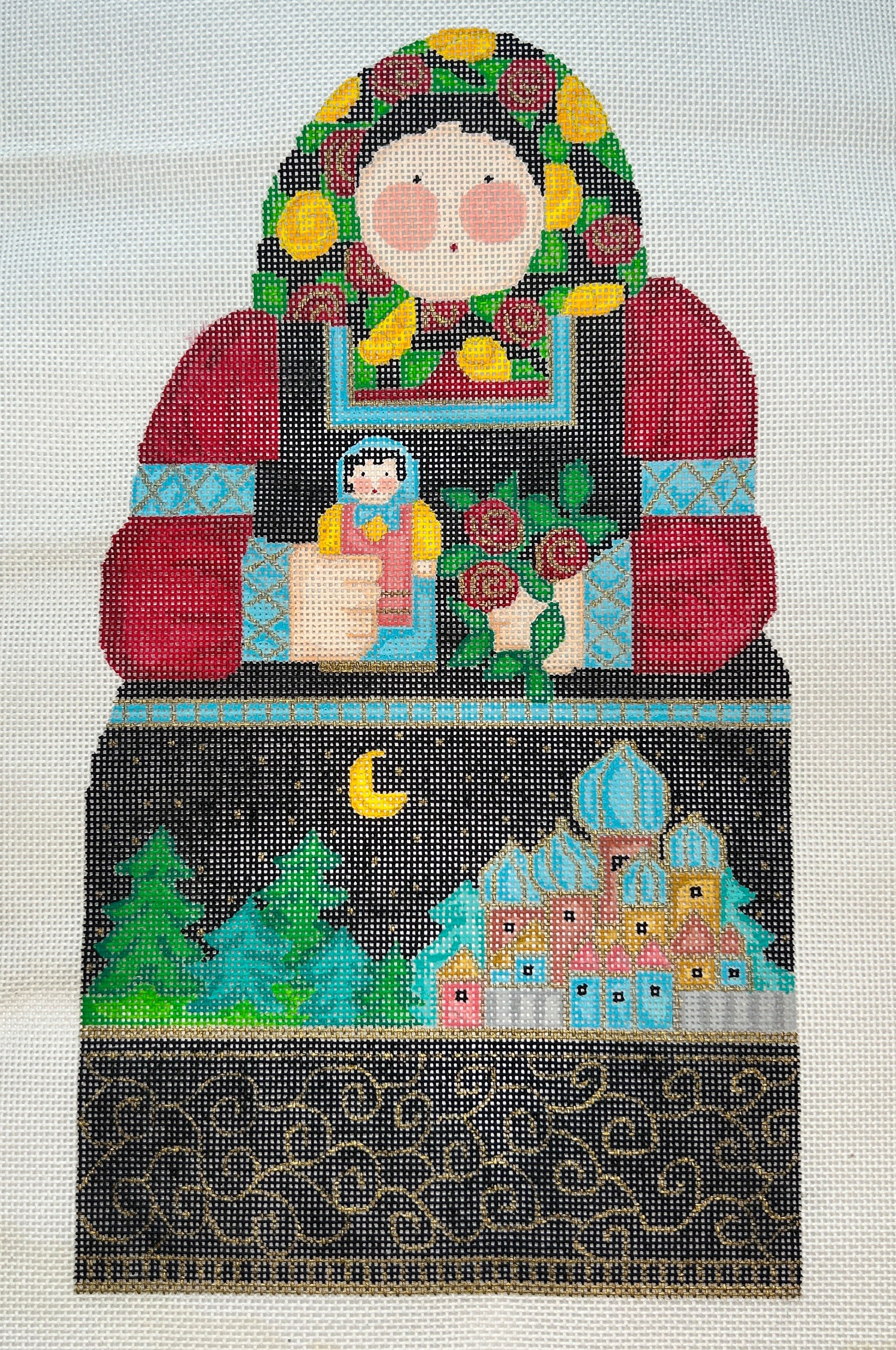 Russian Inspired Christmas Matroishka with Night Scene