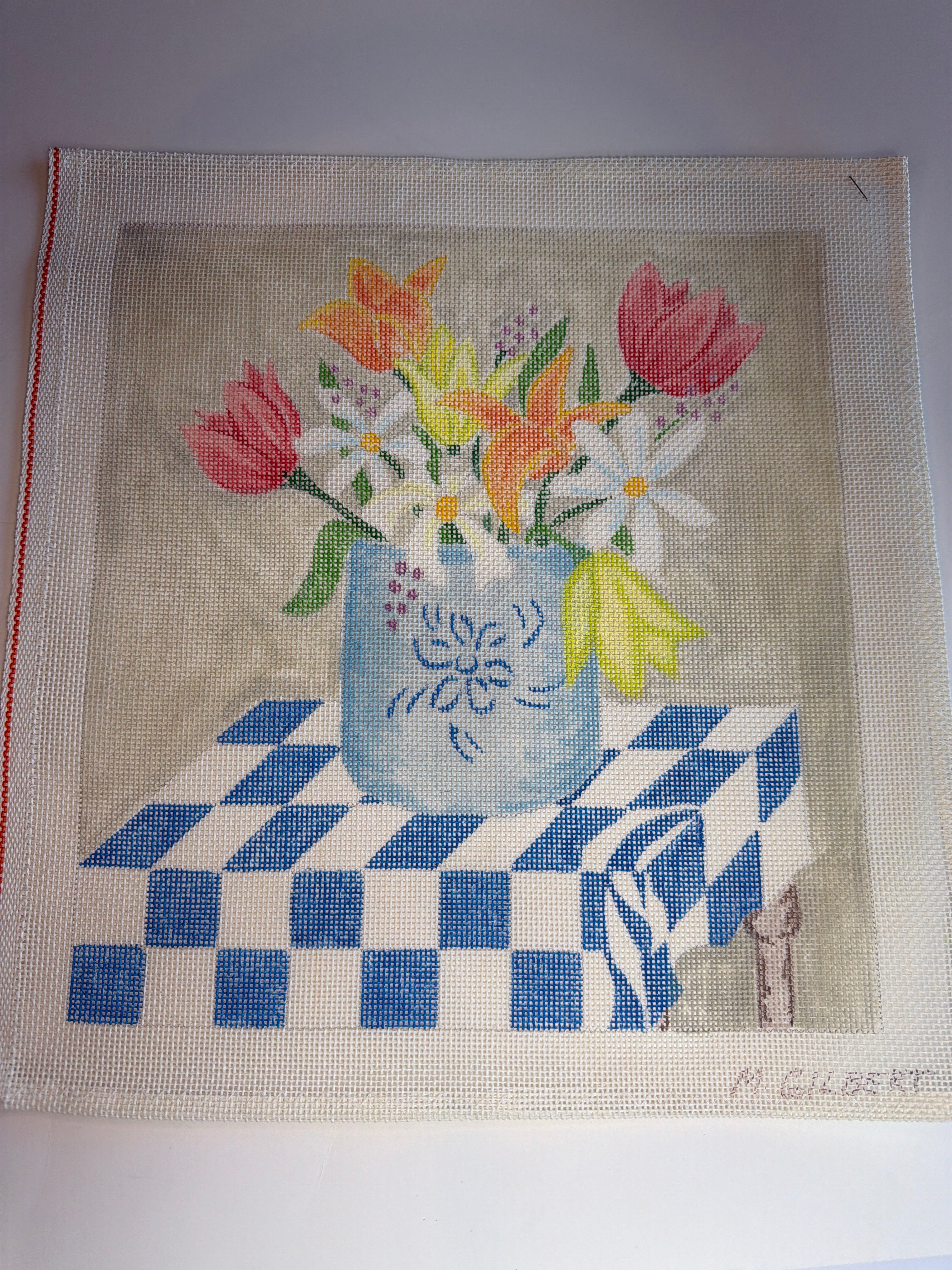 Flowers on Checkered Table