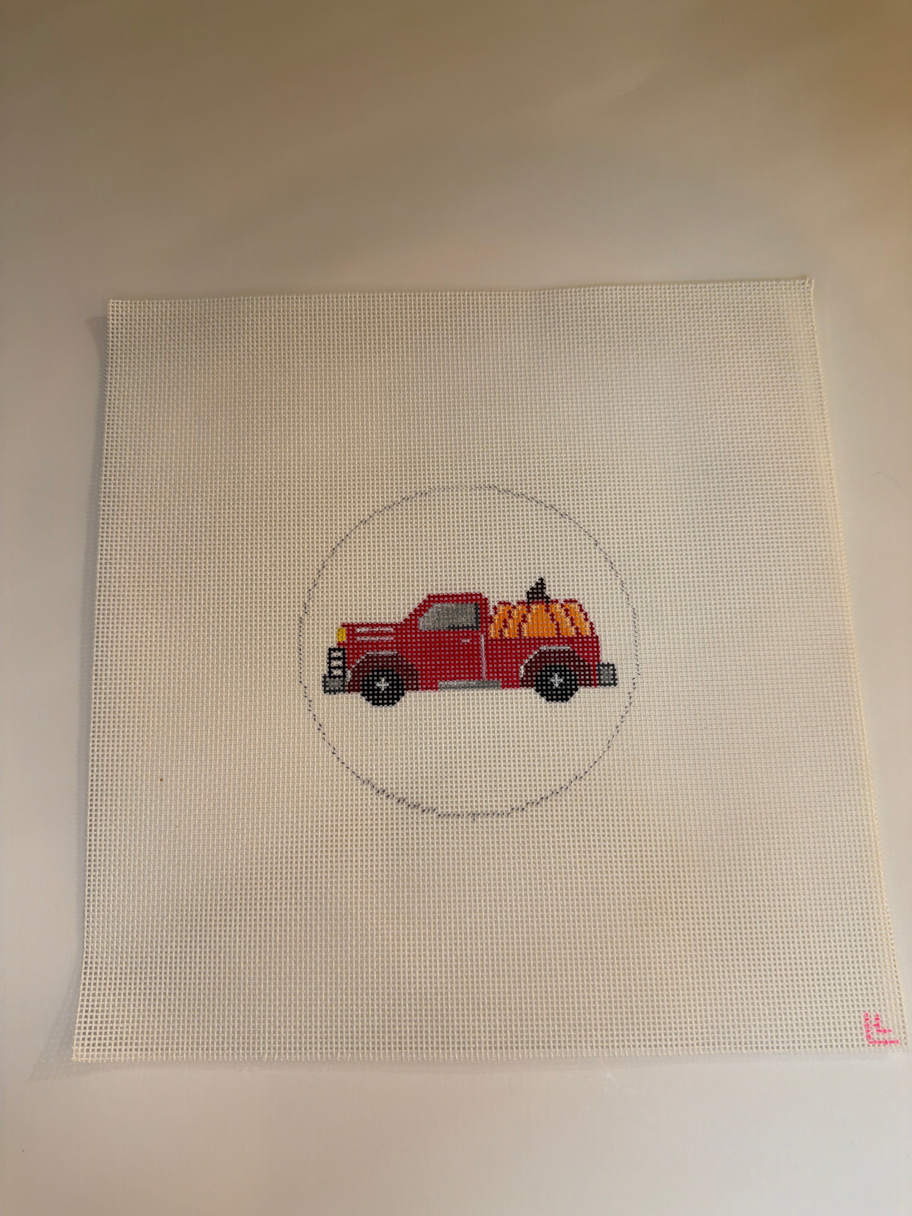 Red truck with Pumpkin