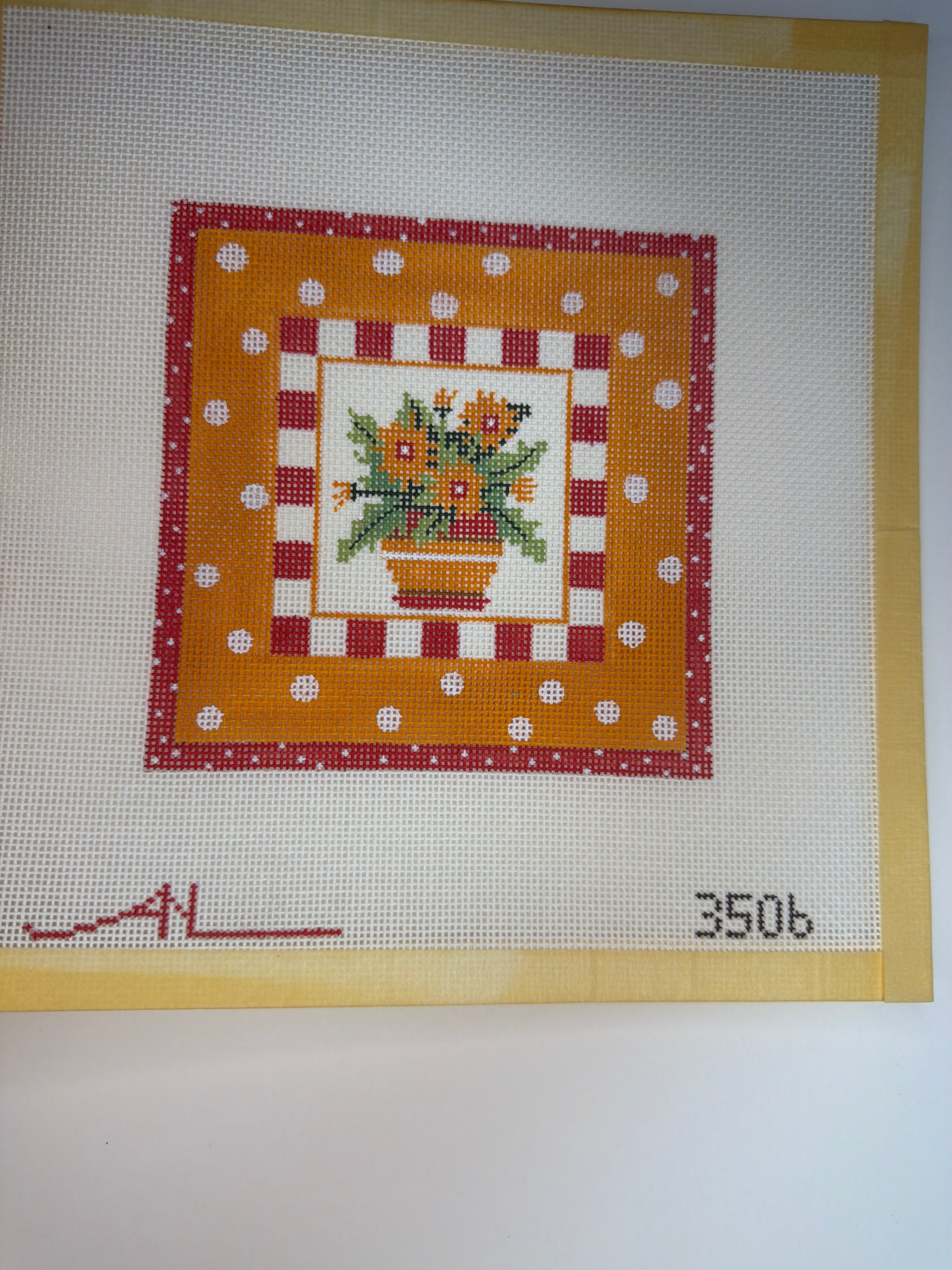 Floral Square with Orange and White Polkadots