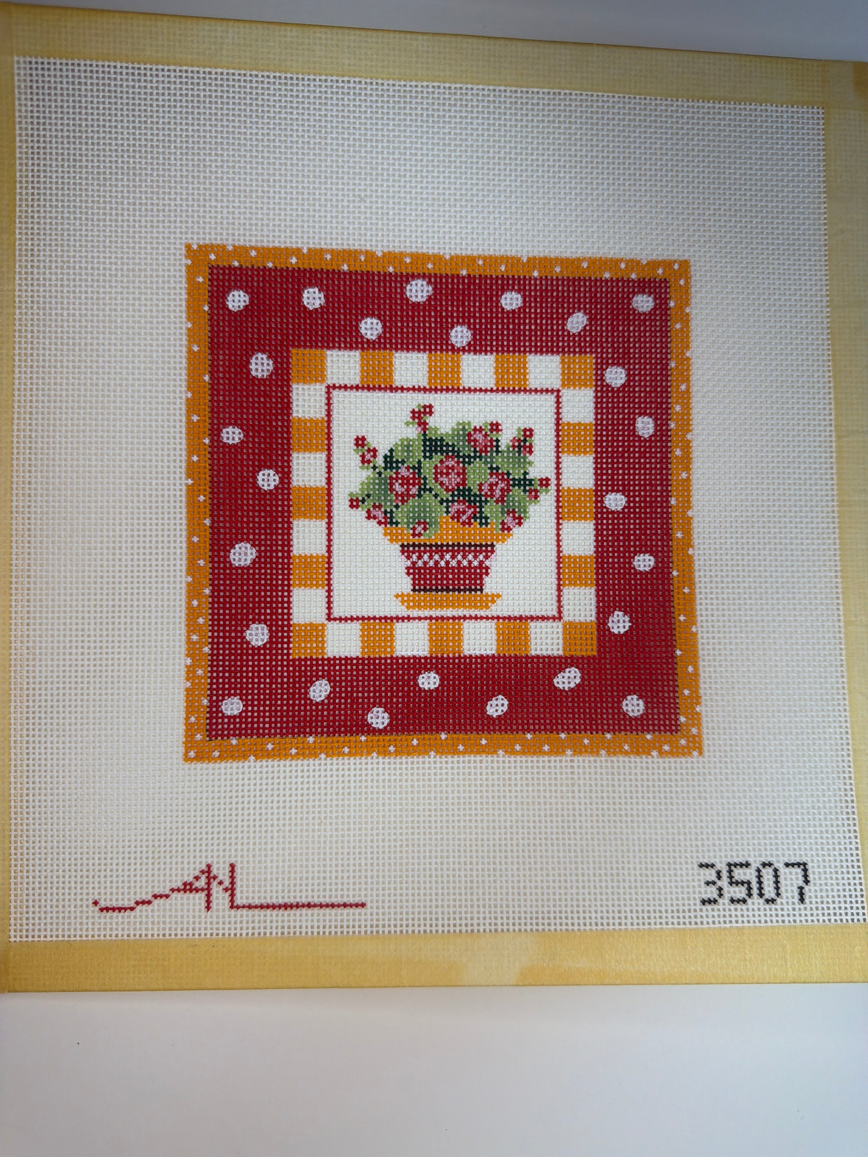 Floral Square with Red and White Polkadots