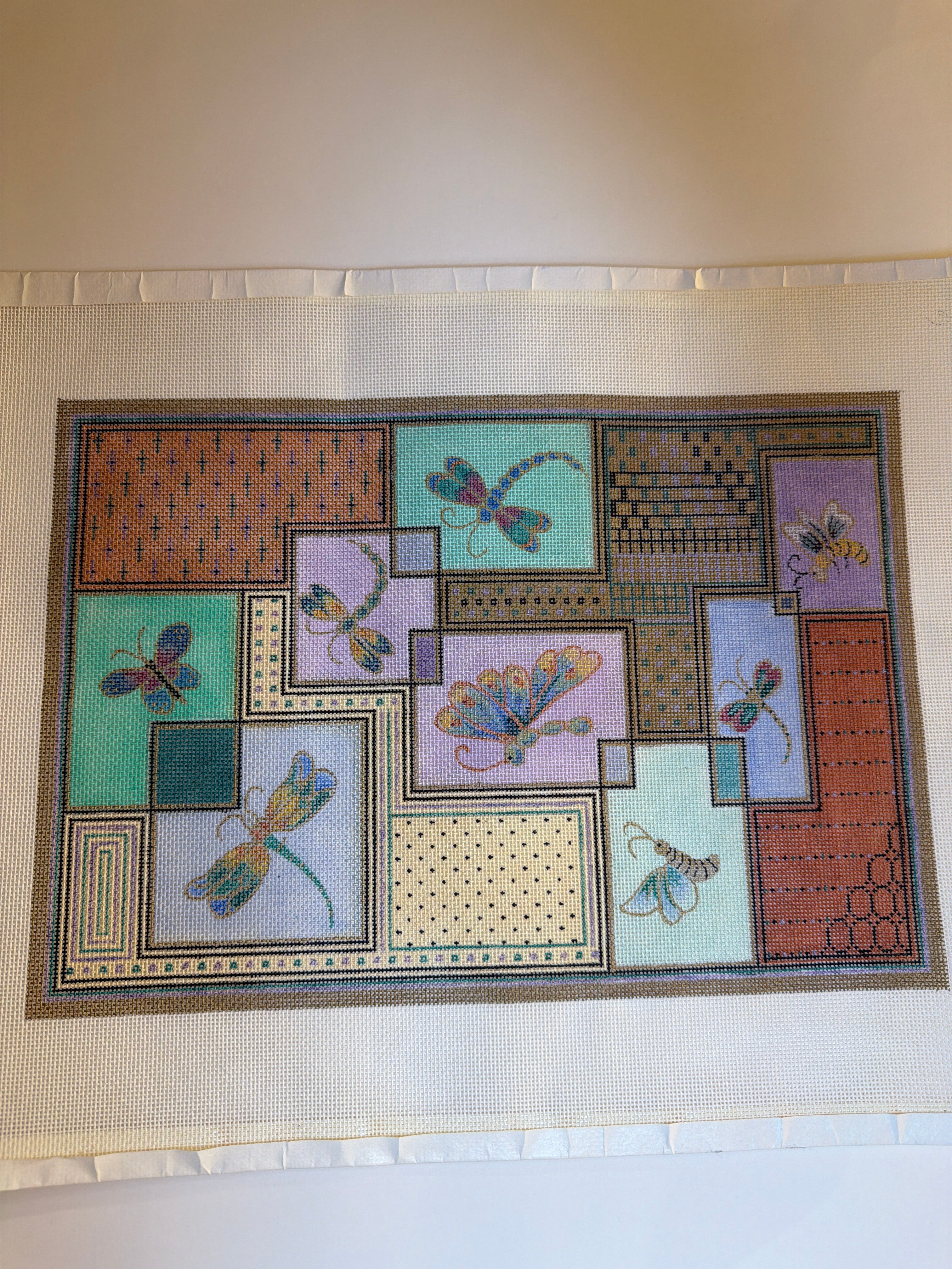 Buzzing Creatures on Geometric Background