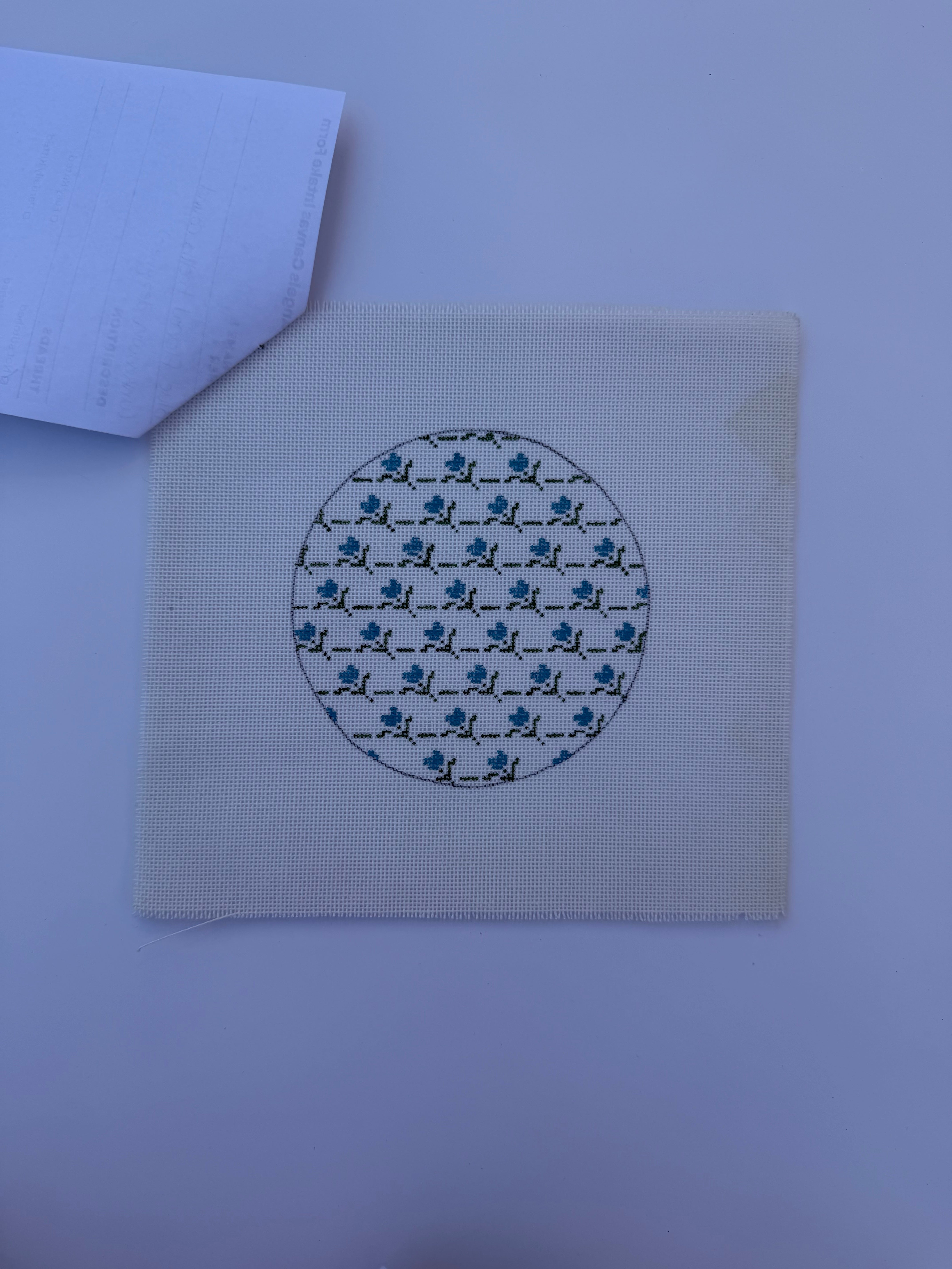 Blue Floral Trellis Round Needlepoint Canvas