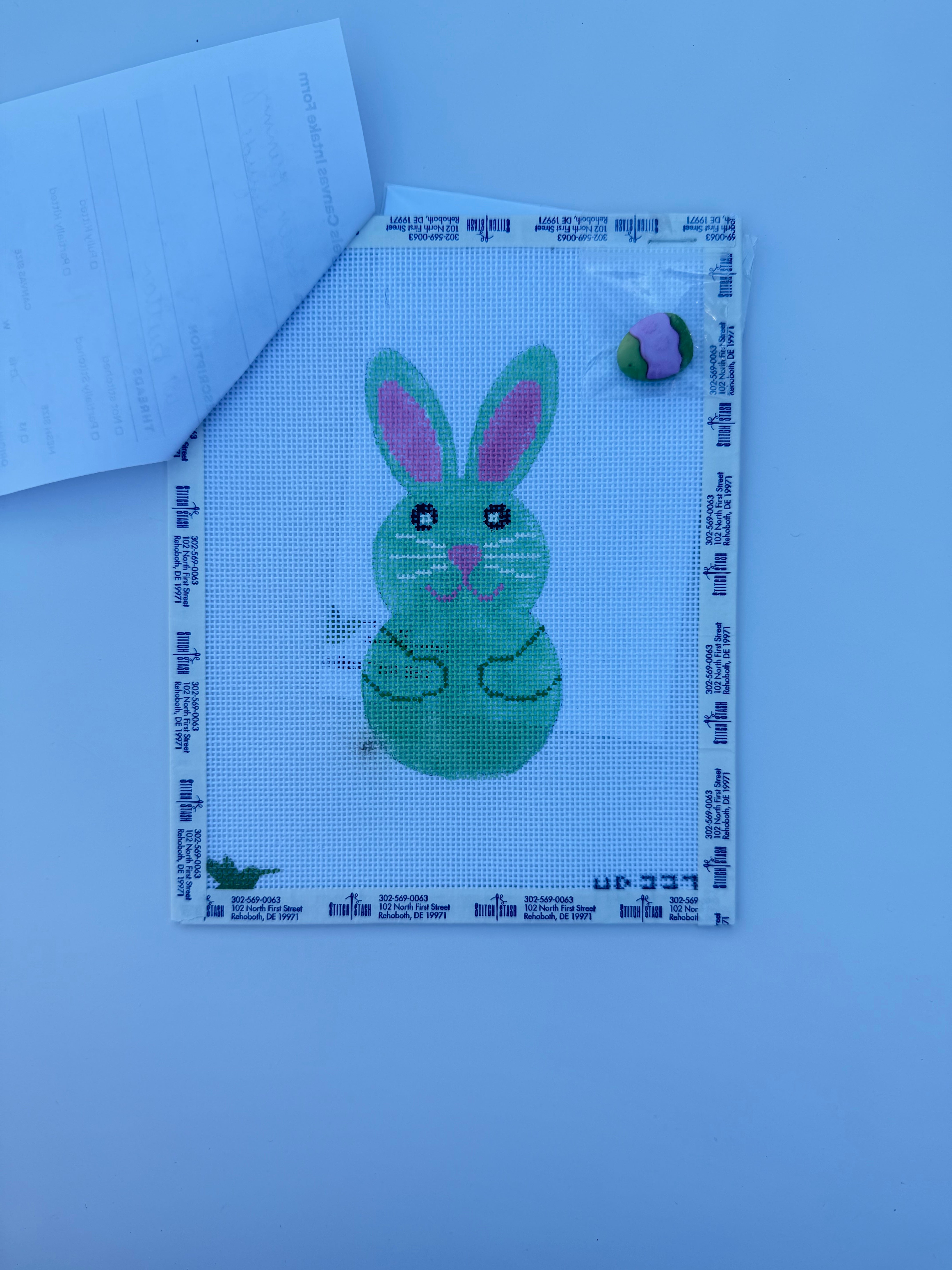 Green Bunny Canvas with Charm and Stitch Guide